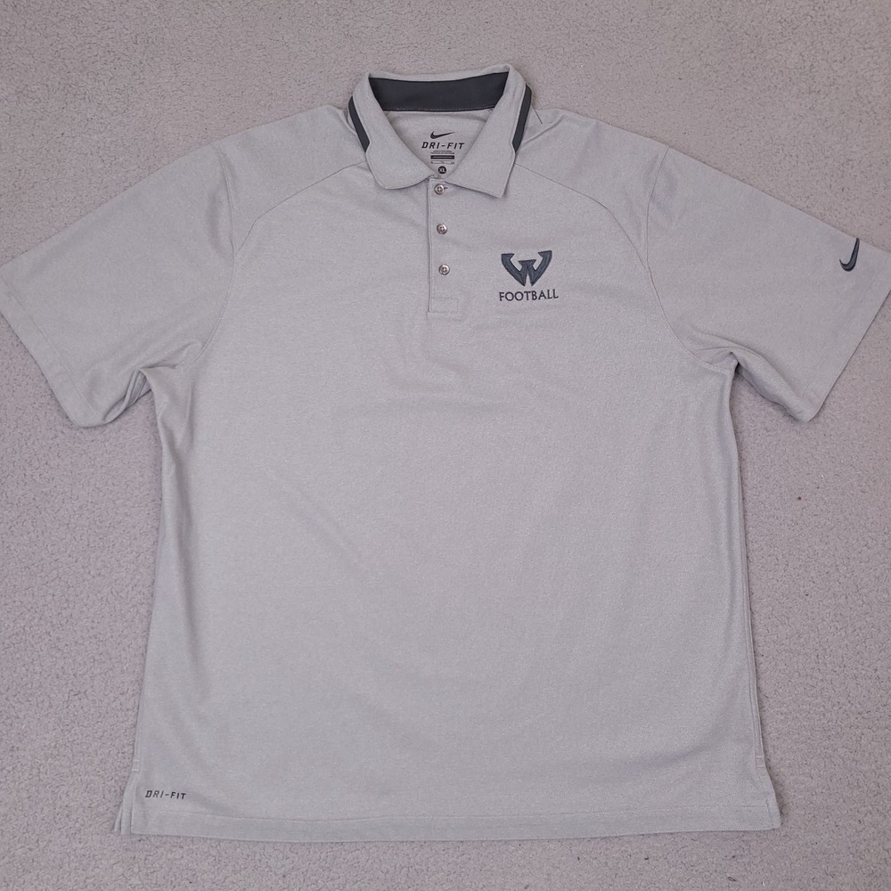 Nike Wayne State University Polo Shirt Mens XL Gray Dri Fit Football Sports Golf